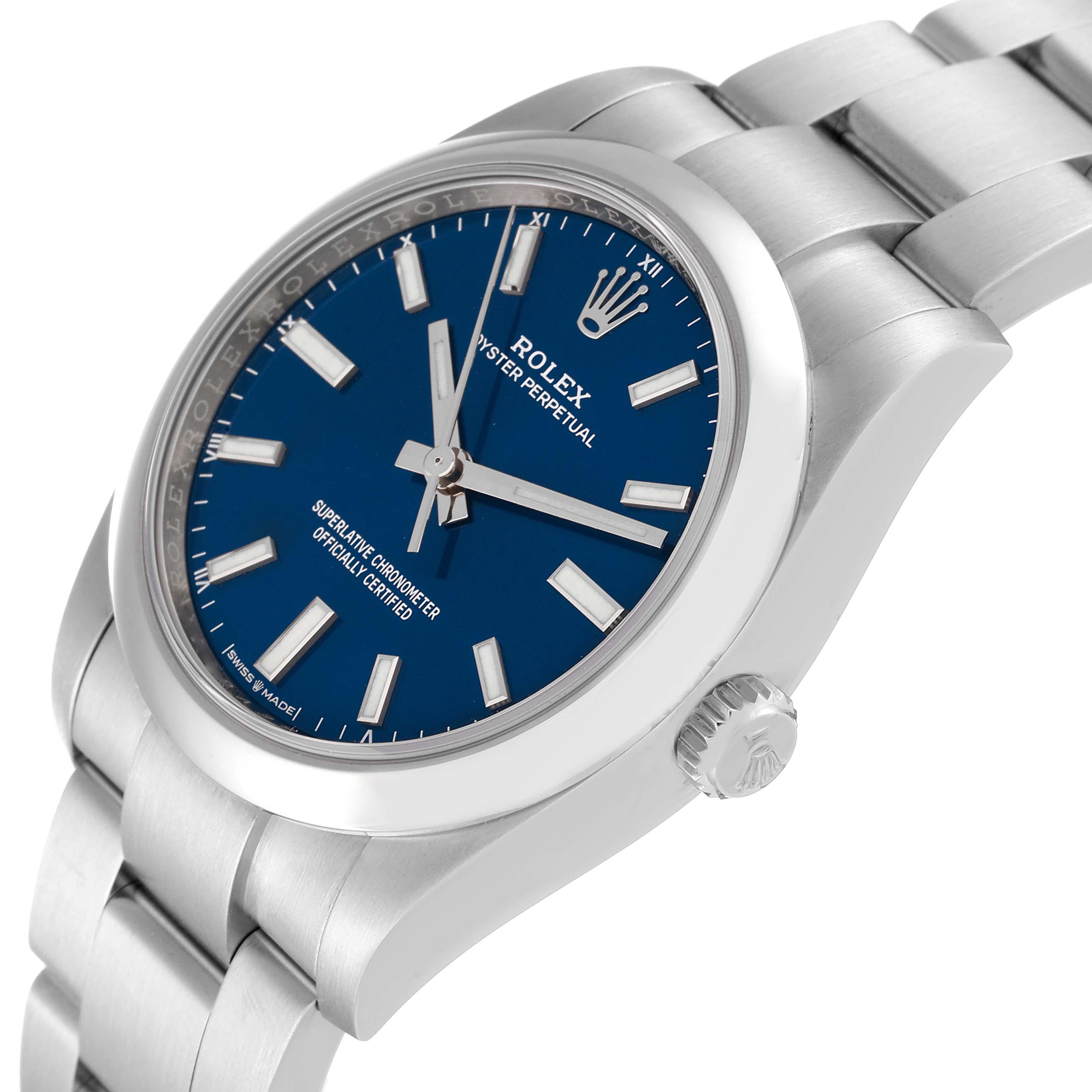 Rolex Oyster Perpetual 34mm Blue Dial Steel Mens Watch 124200 Box Card 1
