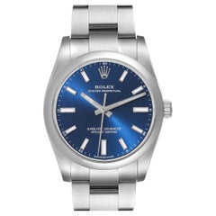 Rolex Oyster Perpetual 34mm Blue Dial Steel Mens Watch 124200 Box Card
