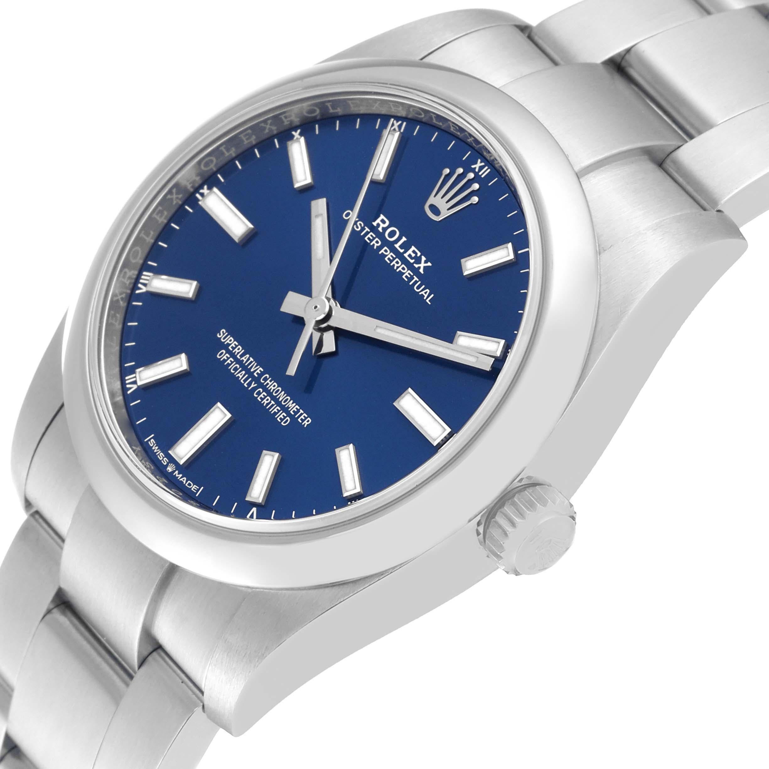 Men's Rolex Oyster Perpetual 34mm Blue Dial Steel Mens Watch 124200