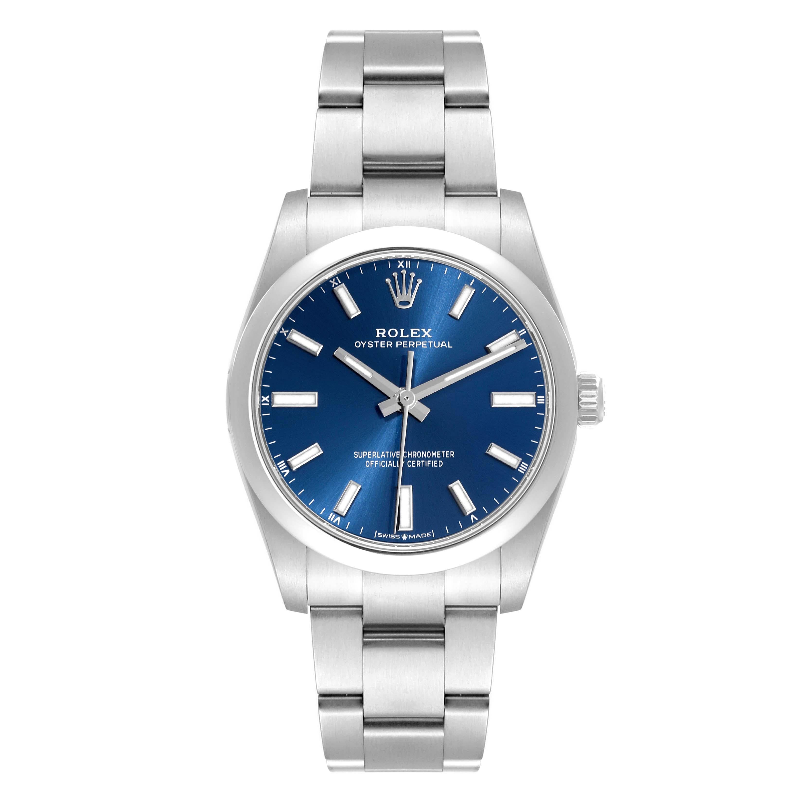 Rolex Oyster Perpetual 34mm Blue Dial Steel Mens Watch 124200 4