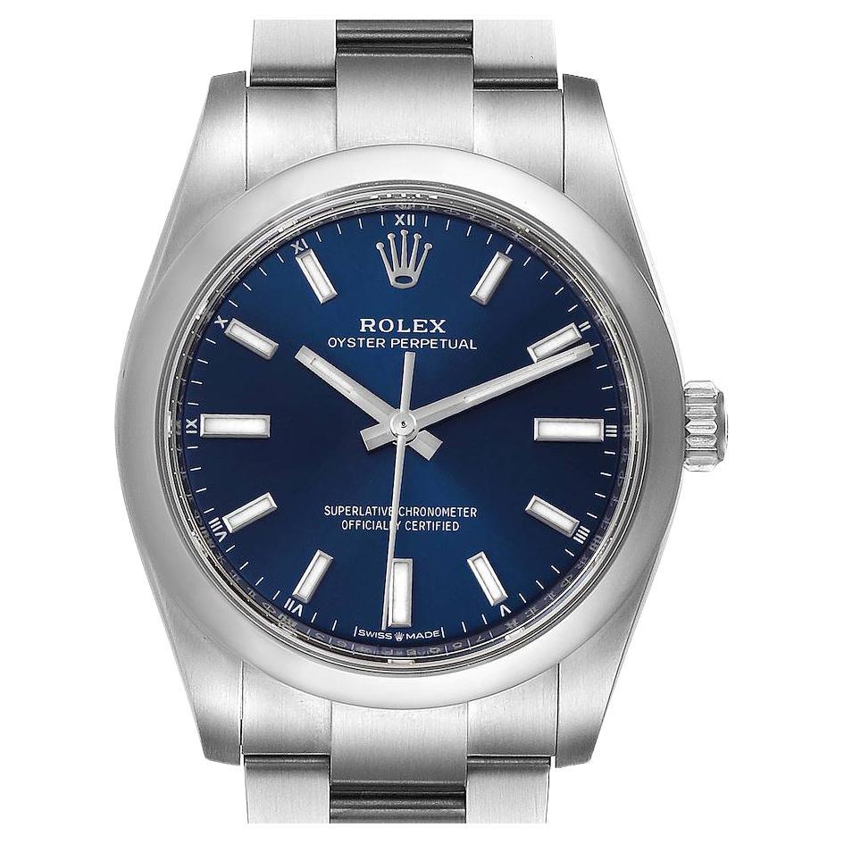 Rolex Oyster Perpetual Blue Dial Steel Mens Watch 124200 Unworn