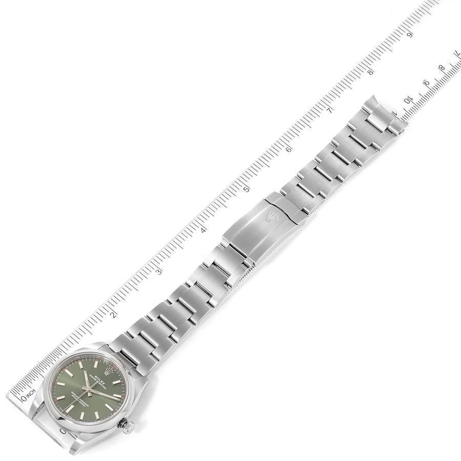 Rolex Oyster Perpetual Olive Green Dial Steel Watch 114200 Box Card For Sale 3