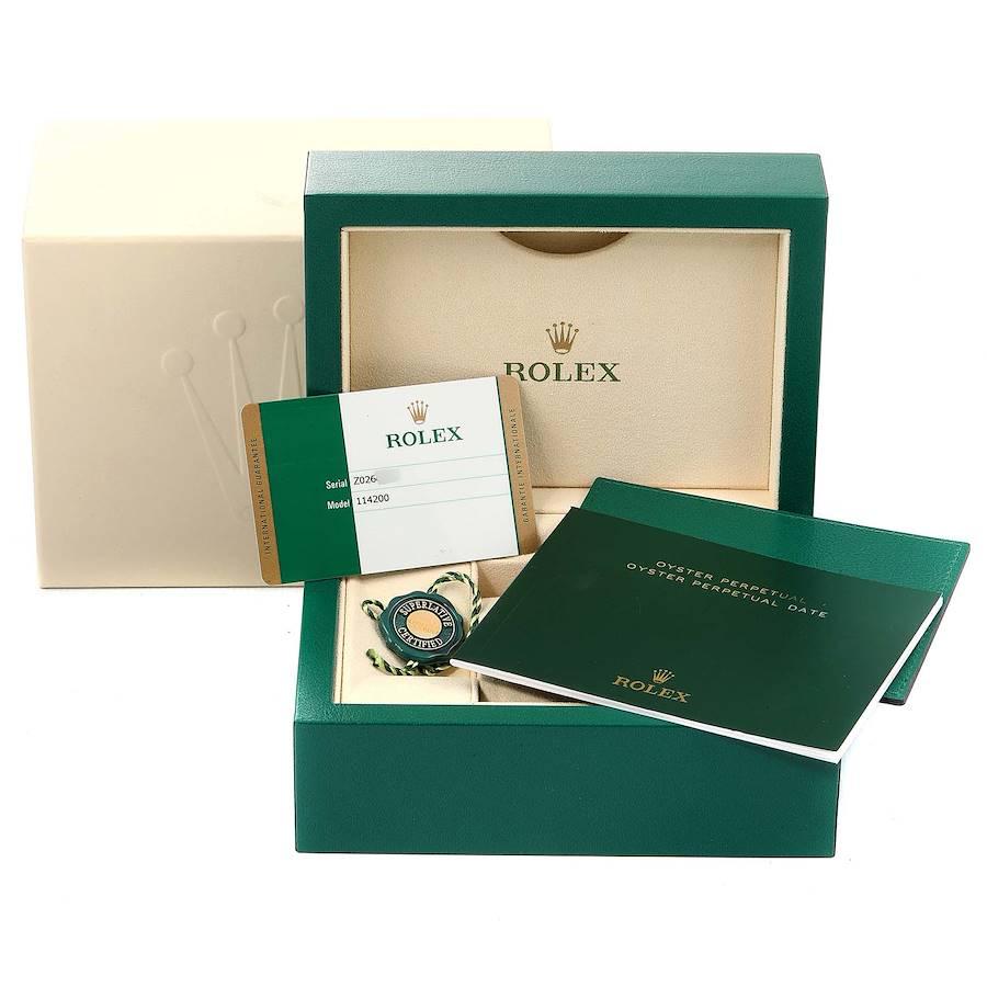 Rolex Oyster Perpetual Olive Green Dial Steel Watch 114200 Box Card For Sale 5