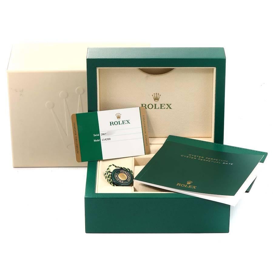Rolex Oyster Perpetual Olive Green Dial Steel Watch 114200 Box Card For Sale 2