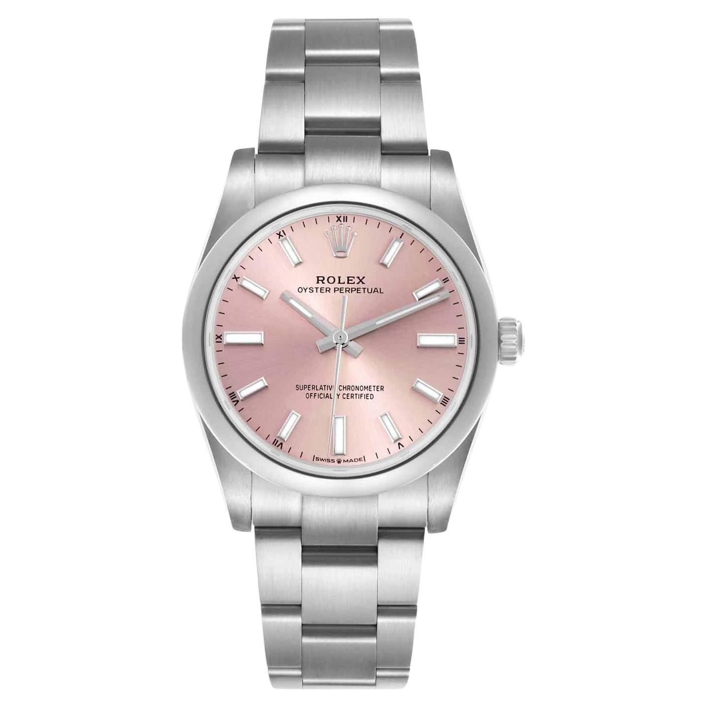 Reloj Rolex Oyster Perpetual 34 mm Esfera rosa Acero inoxidable Hombre 124200 en venta