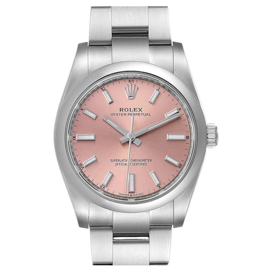 Rolex Oyster Perpetual Pink Dial Steel Mens Watch 124200 Unworn For Sale