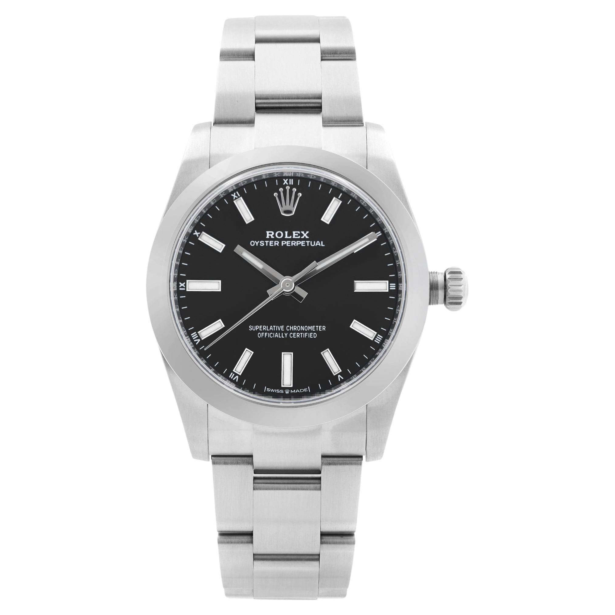 Rolex Oyster Perpetual Steel Schwarzes Zifferblatt Automatik Midsize-Uhr 124200 im Angebot