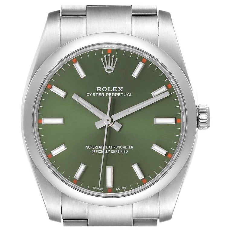 Rolex Oyster Perpetual Steel Olive Green Dial Mens Watch 114200 For Sale at  1stDibs | rolex oyster perpetual date, king von green rolex, olive mens  watch