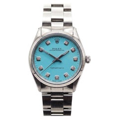 Rolex Oyster Perpetual 34mm Tiffany & Co Blue Dial Stainless Steel Watch Rare