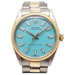 Rolex Oyster Perpetual 34mm Tiffany & Co Dial 18K Gold Steel Vintage Watch