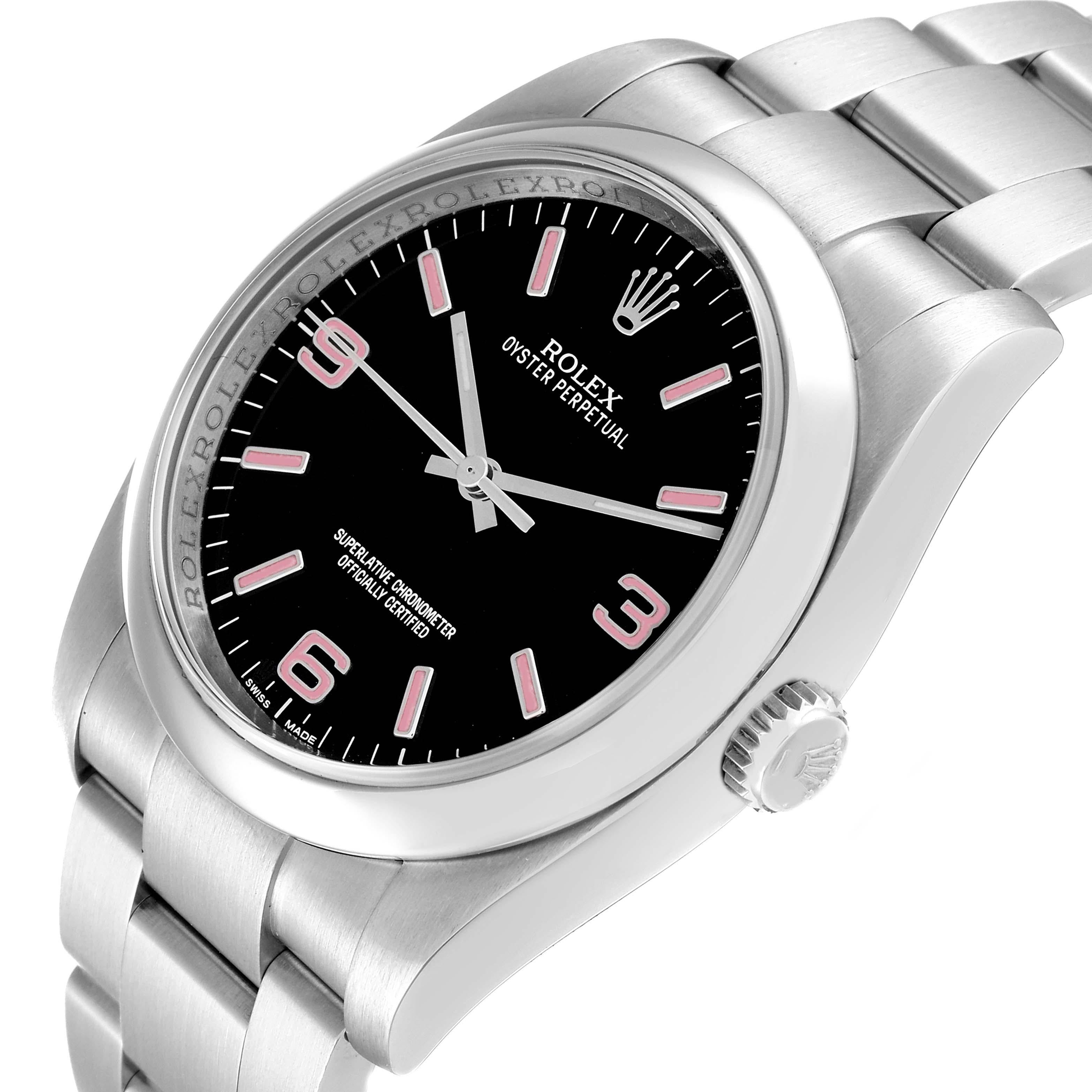 Rolex Oyster Perpetual 36 Pink Baton Black Dial Steel Mens Watch 116000 Box Card 1