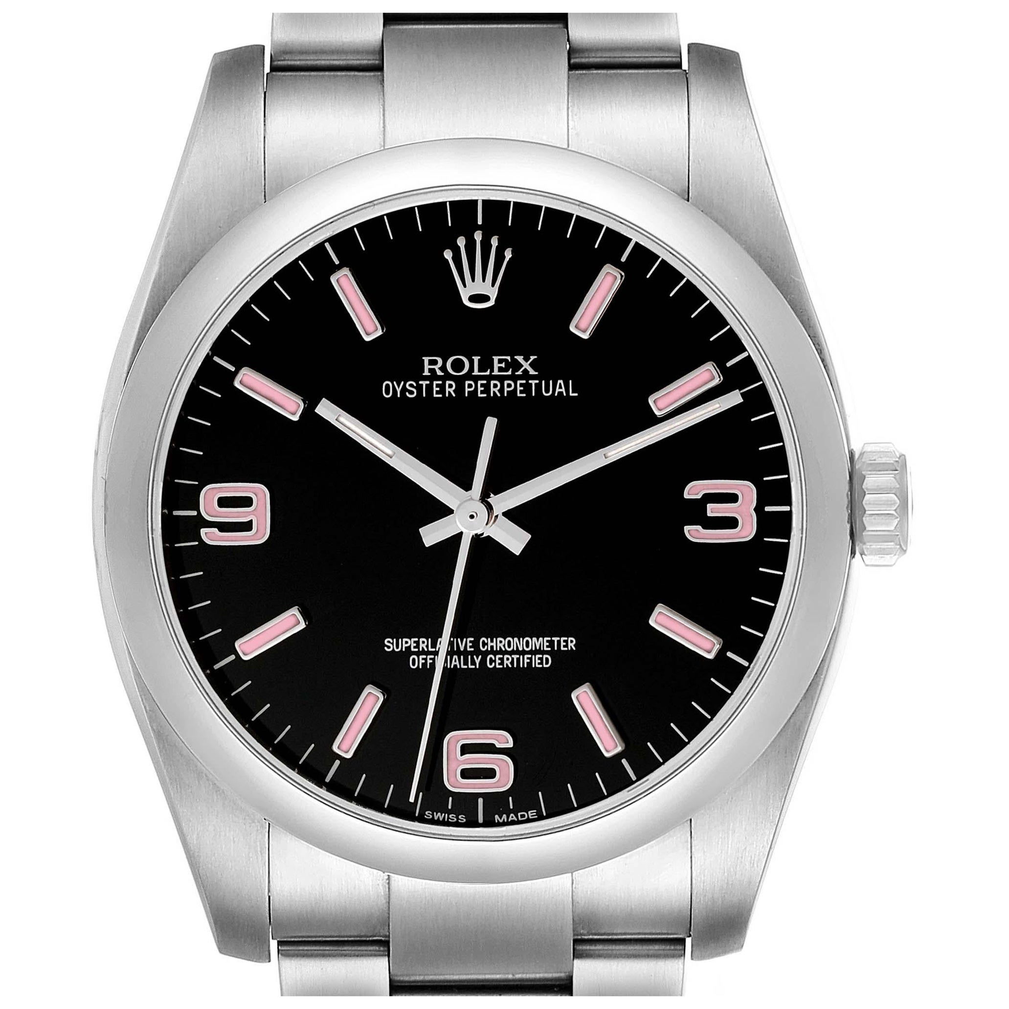 Rolex Oyster Perpetual 36 Baton Rosa Quadrante Nero Acciaio Orologio Uomo 116000 Scheda Scatola