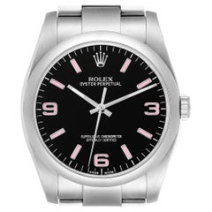 Rolex Oyster Perpetual 36 Pink Baton Black Dial Steel Mens Watch 116000