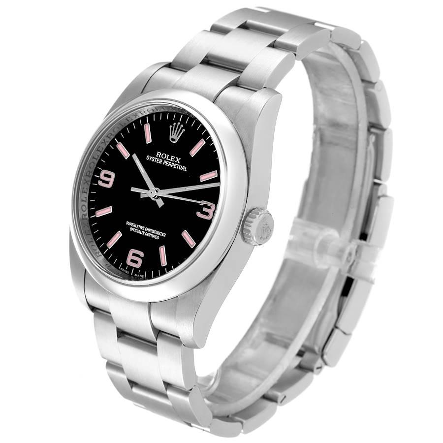 Rolex Oyster Perpetual 36 Rosa Baton Schwarzes Zifferblatt Stahluhr 116000 Box Card Herren im Angebot