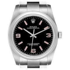Rolex Oyster Perpetual 36 Pink Baton Black Dial Steel Watch 116000 Box Card