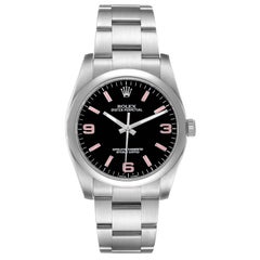 Rolex Oyster Perpetual 36 Pink Baton Black Dial Steel Watch 116000