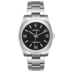 Rolex Oyster Perpetual 36 Pink Baton Black Dial Steel Watch 116000
