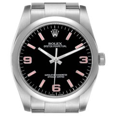 Rolex Oyster Perpetual 36 Pink Baton Black Dial Steel Watch 116000