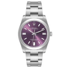 Rolex Oyster Perpetual 36 Red Grape Dial Steel Mens Watch 116000 Box Card