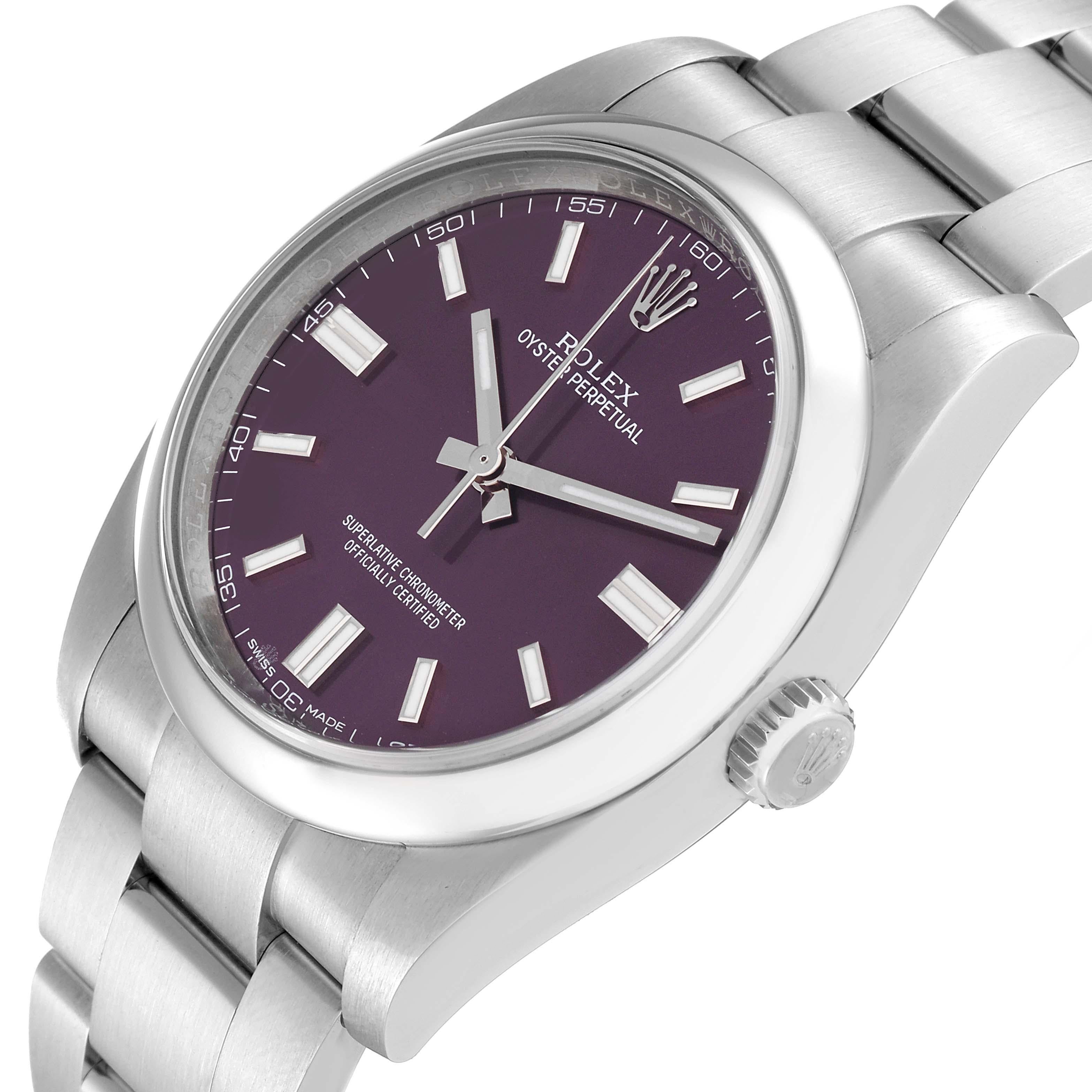 Rolex Oyster Perpetual 36 Red Grape Dial Steel Mens Watch 116000 In Excellent Condition In Atlanta, GA