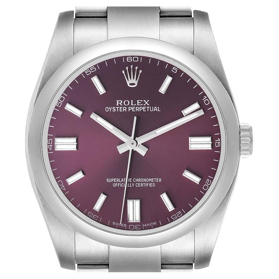 Rolex Oyster Perpetual 36 Red Grape Dial Steel Mens Watch 116000
