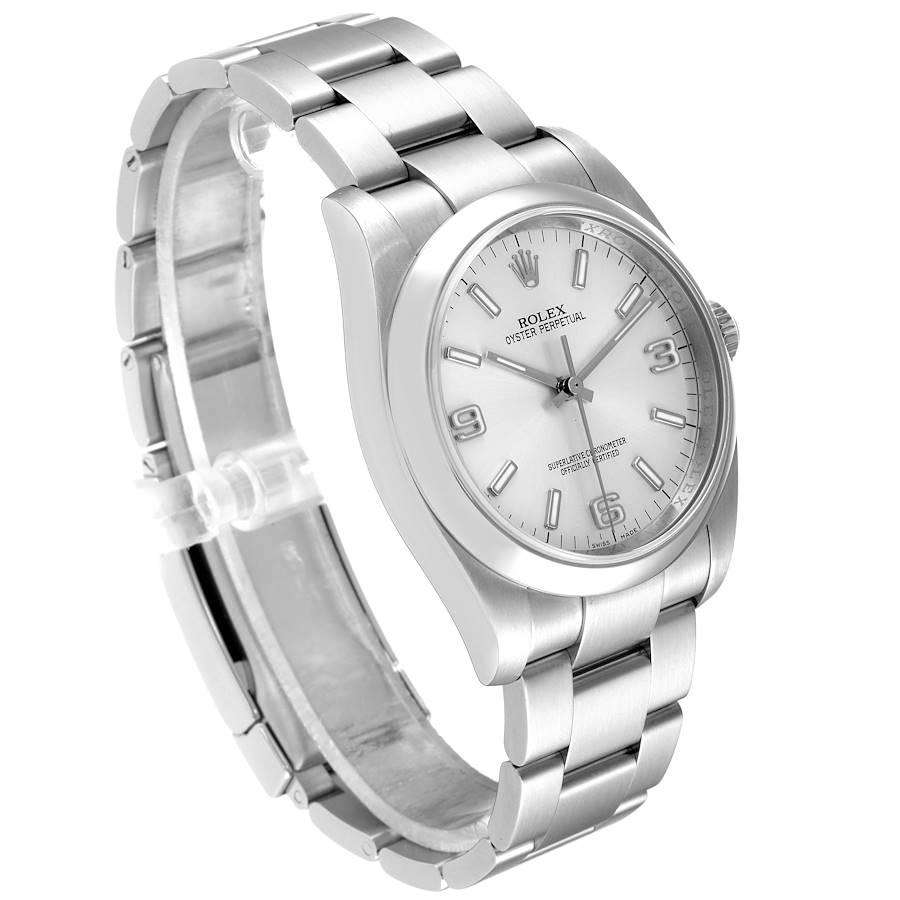 Rolex Oyster Perpetual 36 Silber Zifferblatt Stahl Herrenuhr 116000 Box Card im Zustand „Hervorragend“ im Angebot in Atlanta, GA