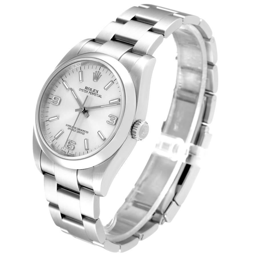 Rolex Oyster Perpetual 36 Silber Zifferblatt Stahl Herrenuhr 116000 Box Card im Angebot 1