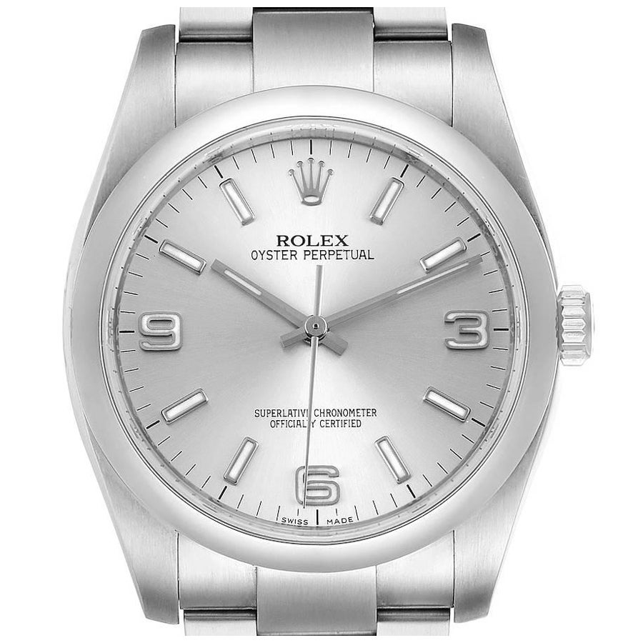 Rolex Oyster Perpetual 36 Silber Zifferblatt Stahl Herrenuhr 116000 Box Card im Angebot