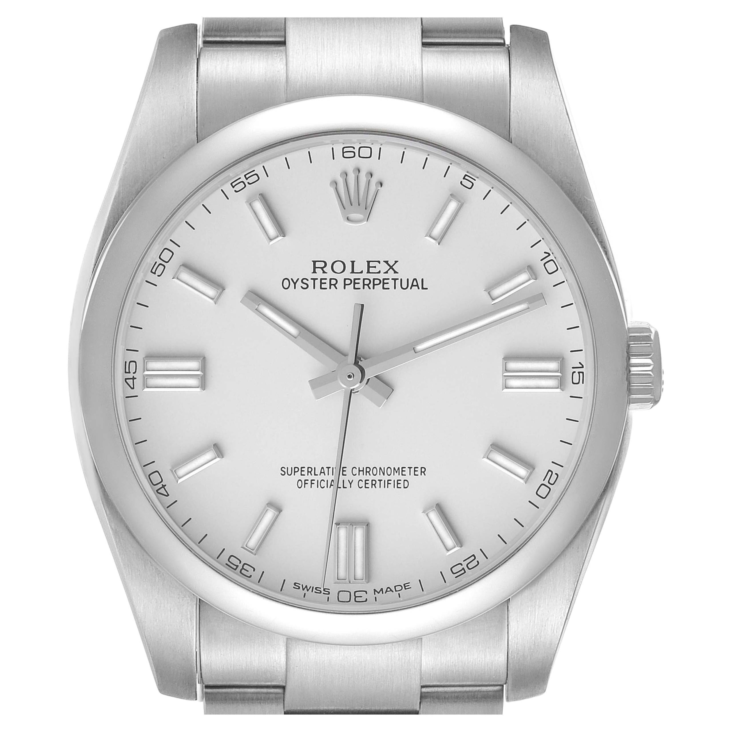 Rolex Oyster Perpetual 36 Silver Dial Steel Mens Watch 116000 Box Card