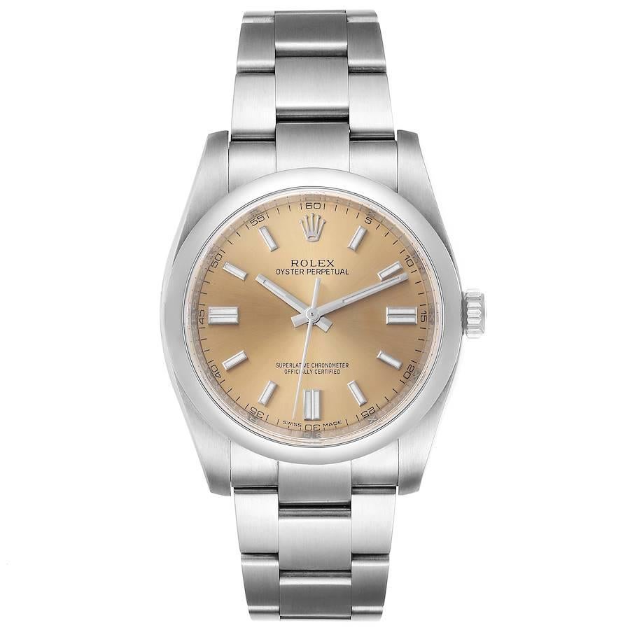 Rolex Oyster Perpetual 36 White Grape Dial Steel Mens Watch 116000 Box Card. Officially certified chronometer self-winding movement. Stainless steel case 36.0 mm in diameter. Rolex logo on a crown. Stainless steel smooth domed bezel. Scratch