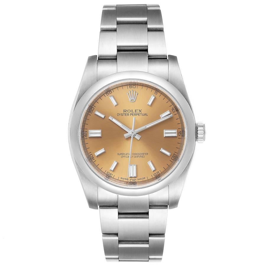 Rolex Oyster Perpetual 36 White Grape Dial Steel Mens Watch 116000 Box Card. Officially certified chronometer self-winding movement. Stainless steel case 36.0 mm in diameter. Rolex logo on a crown. Stainless steel smooth domed bezel. Scratch