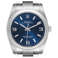 Rolex Oyster Perpetual Blue Dial Steel Mens Watch 116000 Box Card