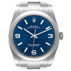 Rolex Oyster Perpetual 36mm Blue Dial Steel Mens Watch 116000 Box Card