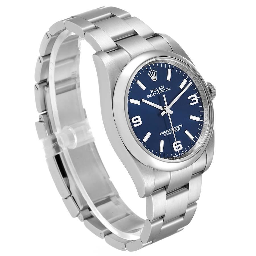 Rolex Oyster Perpetual Blue Dial Steel Mens Watch 116000 In Excellent Condition For Sale In Atlanta, GA