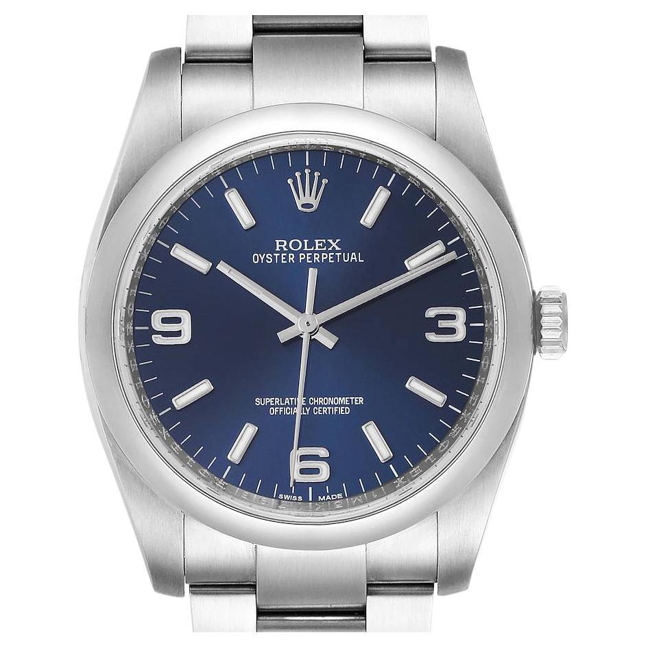 Rolex Oyster Perpetual Blue Dial Steel Mens Watch 116000