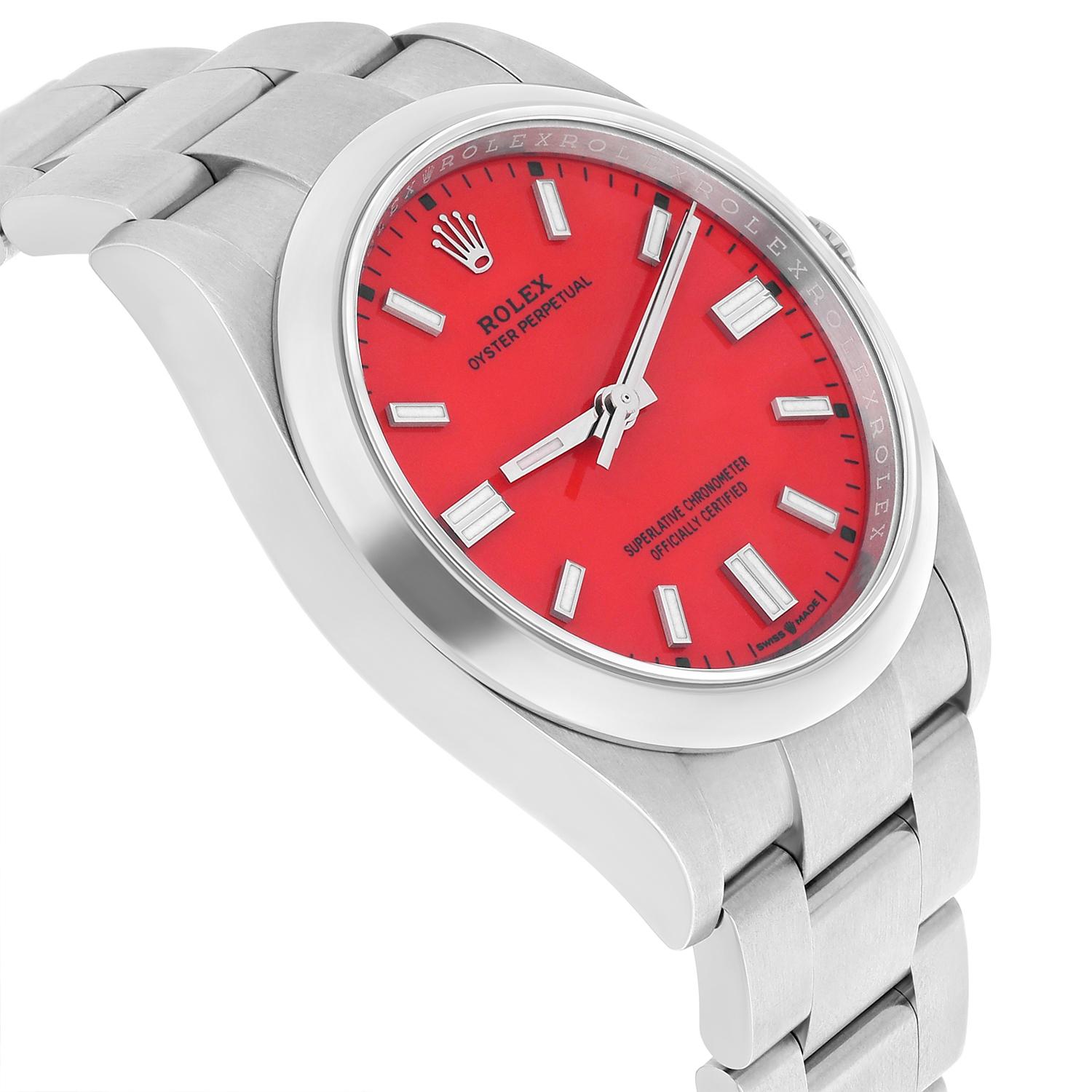 Rolex Oyster Perpetual 36mm Coral Red Dial Steel Watch Discontinued Unworn 1
