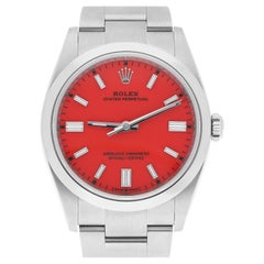Rolex Oyster Perpetual 36mm Coral Red Dial Steel Watch Discontinued Unworn