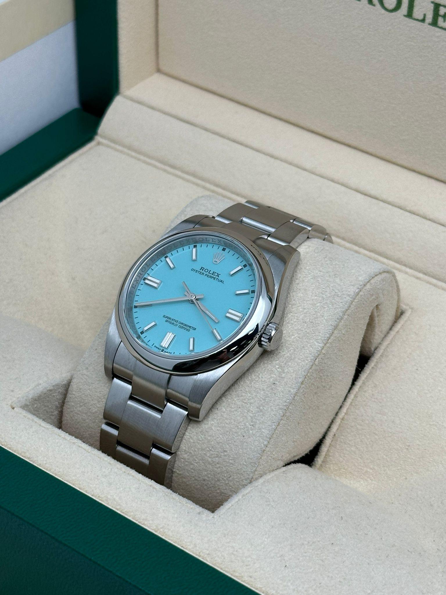 Rolex Oyster Perpetual 36 mm avec cadran Tiffany turquoise personnalisé 116000 Pour hommes en vente