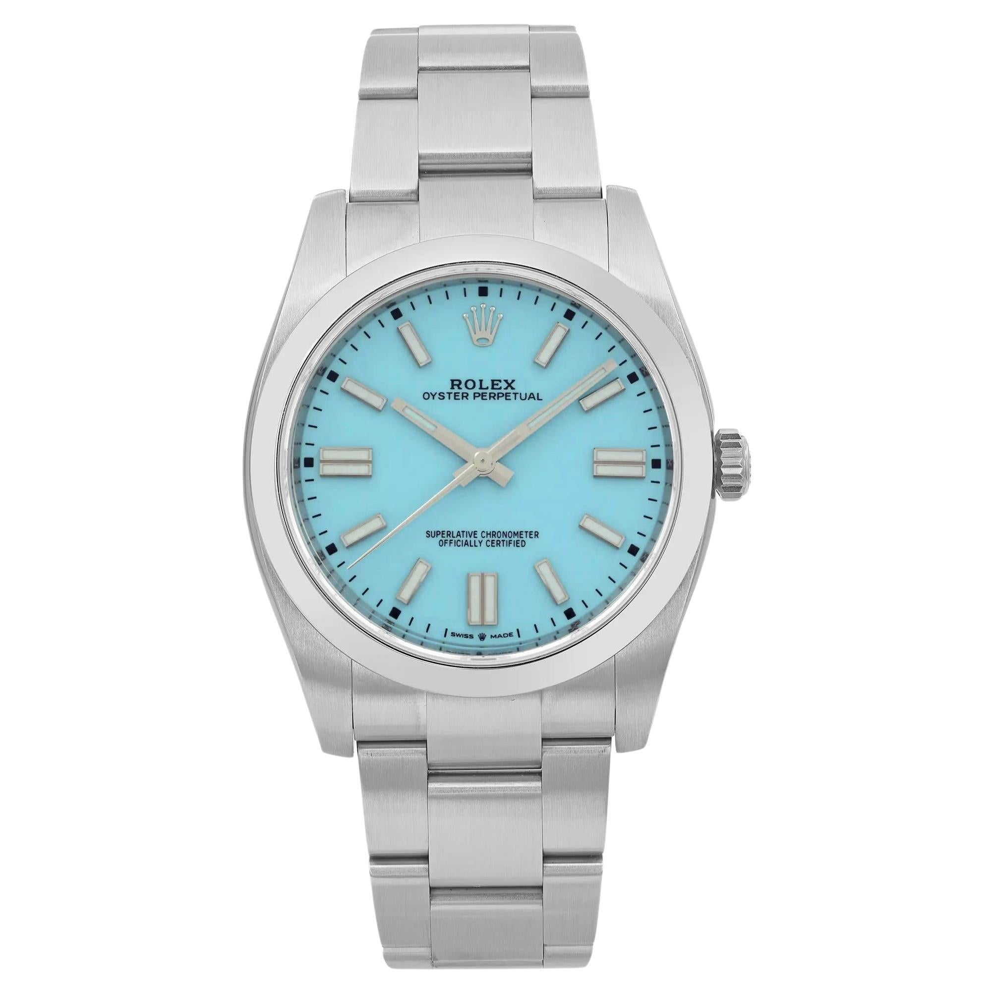 Rolex Oyster Perpetual 36 mm avec cadran Tiffany turquoise personnalisé 116000 en vente