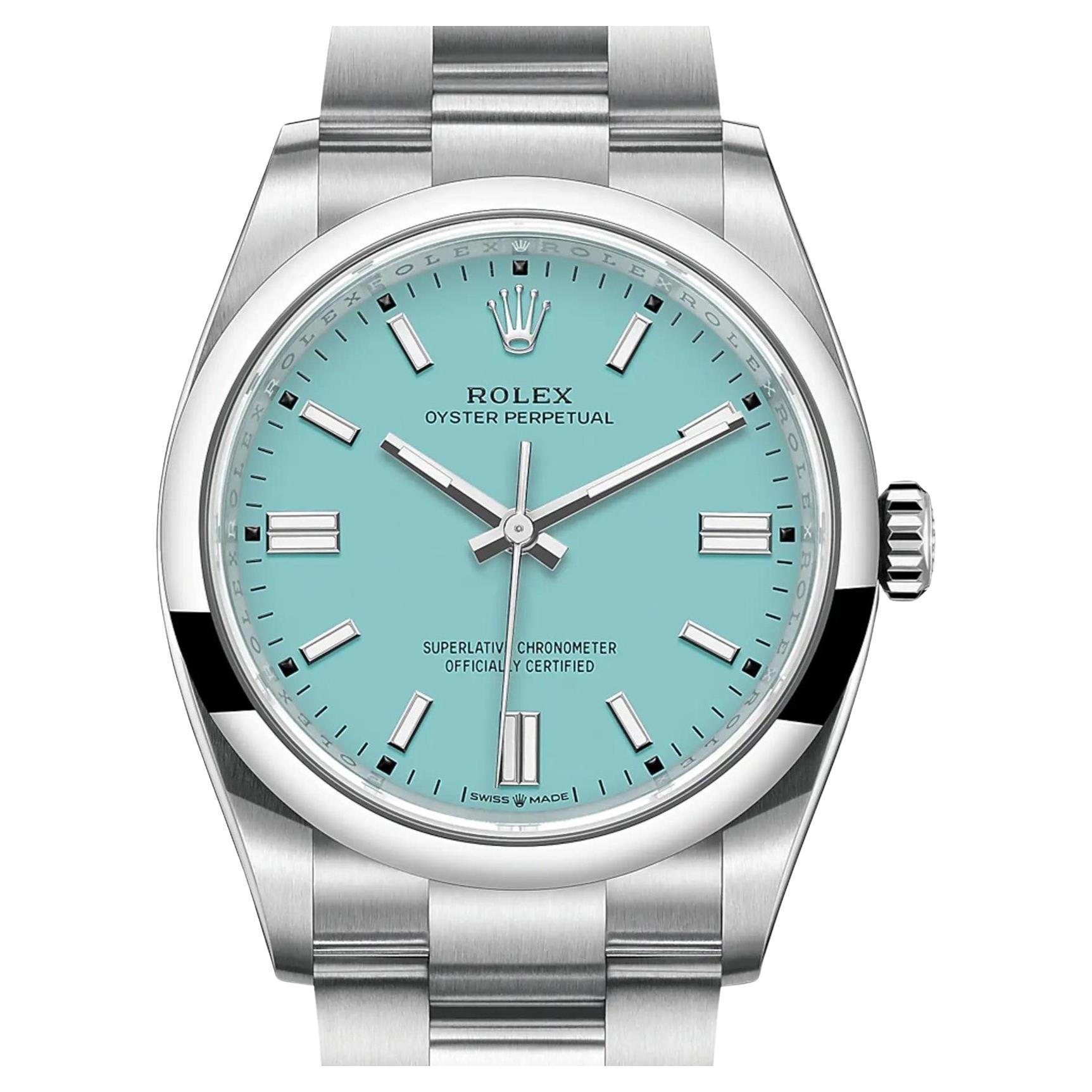 NEW Rolex Oyster Perpetual 36mm Custom Turquoise Tiffany Dial Watch 126000 For Sale