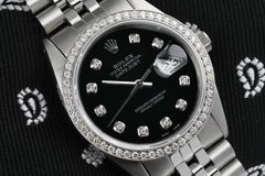 Rolex Oyster Perpetual Datejust Black Dial with Diamond Numbers & Bezel Watch