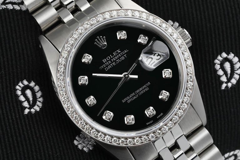 Rolex Oyster Perpetual Datejust Black Dial with Diamond Numbers and