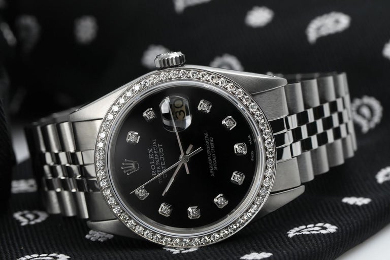 Rolex Oyster Perpetual Datejust Black Dial with Diamond Numbers and