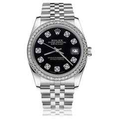Retro Rolex Oyster Perpetual Datejust Black Dial with Diamond Numbers & Bezel Watch