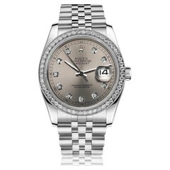 Vintage Rolex Oyster Perpetual Datejust Dark Grey Dial with Diamond Bezel Watch 16014