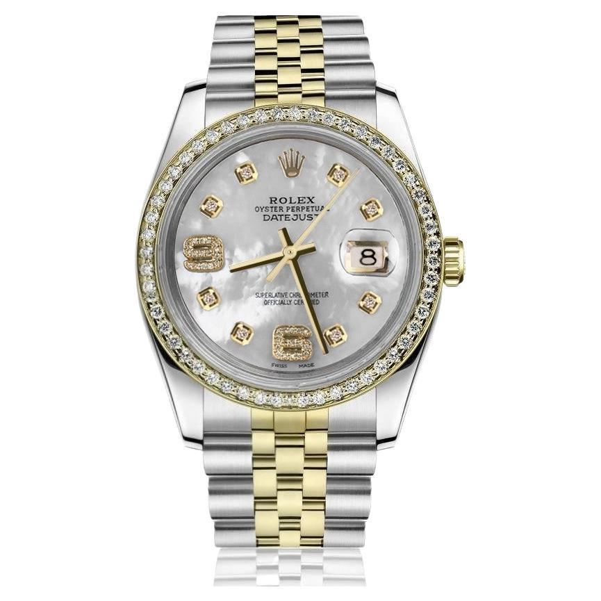 Rolex Oyster Perpetual Datejust Diamond Bezel White MOP Dial Diamond 6 & 9  For Sale