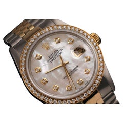 Rolex Oyster Perpetual Datejust Diamond Bezel White MOP Diamond Dial Watch 