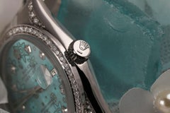 Rolex Oyster Perpetual Datejust Ice Blue Flower Diamond Dial Diamond Bezel Watch