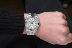 Rolex Oyster Perpetual Datejust Silver Dial Diamond/Sapphire Bezel Watch