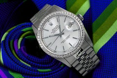 Reloj Rolex Oyster Perpetual Datejust Plata Esfera Indice Acero Bisel Diamante